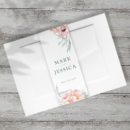 Pink Flower Wedding Invitation Belly Band Portrait