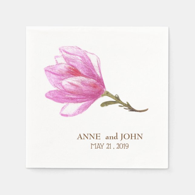 Pink Flower Wedding Paper Napkins (Front)