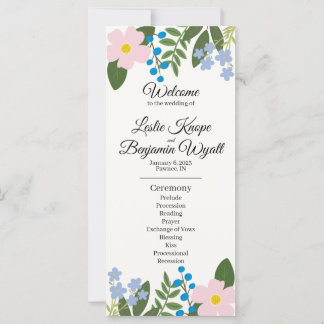 Pink Flower Wedding Program