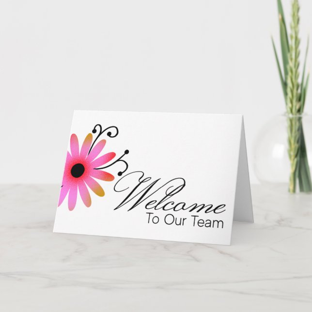 Pink Flower Welcome to the Team New Employee Card (Front)