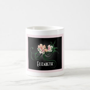 Pink Flower with Green Swirlies Personalised Coffee Mug