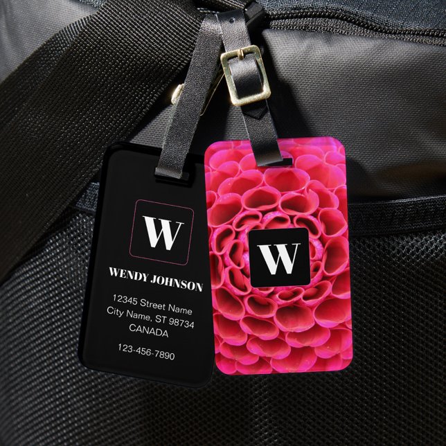 Pink Flower with Monogram Luggage Tag (Creator Uploaded)