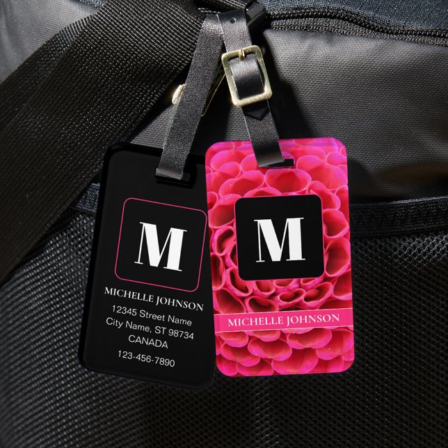 Pink Flower with Monogram Luggage Tag (Creator Uploaded)