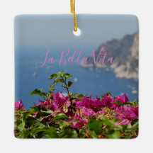 Pink Flower with Ocean View on Capri, Italy