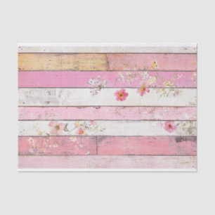 Pink Flower Wood Plank Decoupage Paper