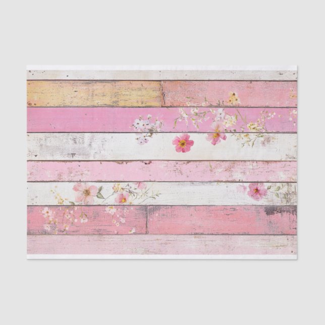 Pink Flower Wood Plank Decoupage Paper (Front)