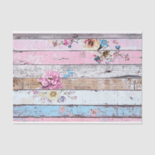 Pink Flower Wood Plank Decoupage Paper