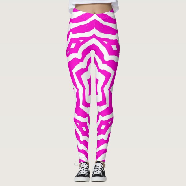 Pink Flower Yoga Pants Gym Workout Stretch Pants (Front)