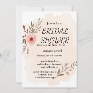 pink flowered bridal shower invitation