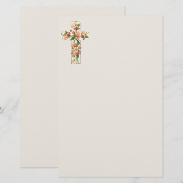 Pink Flowered Cross Stationery (Front/Back)