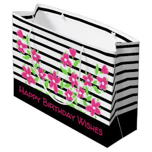 Pink Flowered Happy Birthday Wishes Large Gift Bag