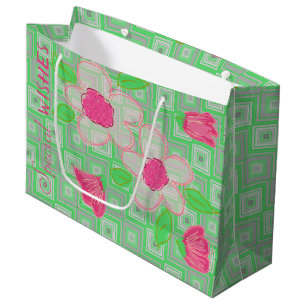 Pink Flowered With Green and Grey Large Gift Bag
