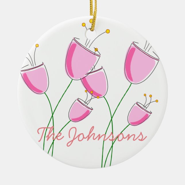 Pink Flowerfield Ceramic Tree Decoration (Front)