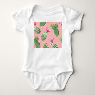 Pink Flowering Cactus Light Background Baby Bodysuit