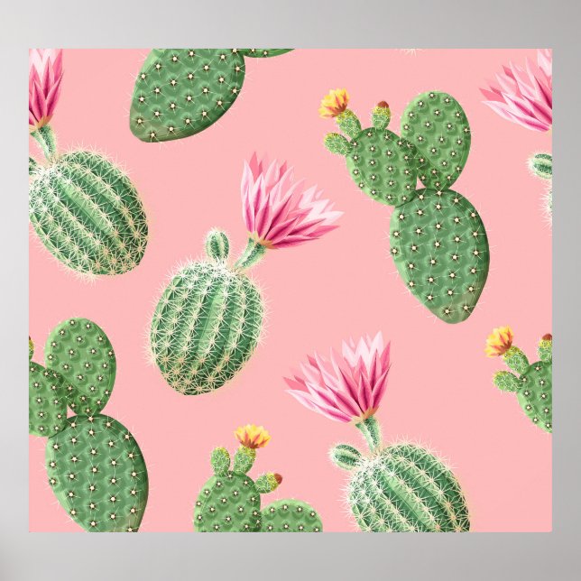 Pink Flowering Cactus Light Background Poster (Front)