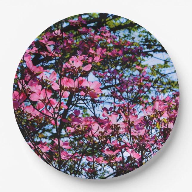 Pink flowering Dogwood tree Paper Plate (Front)