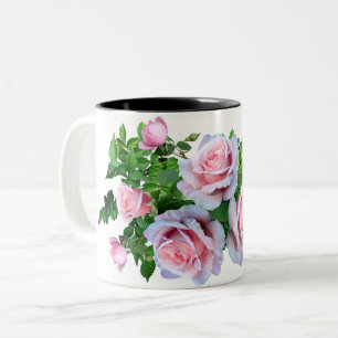 Pink Flowering Rose Two-Tone Coffee Mug