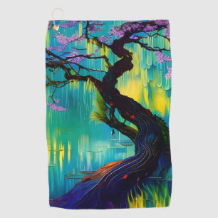 Pink Flowering Tree over turquoise Water  Golf Towel