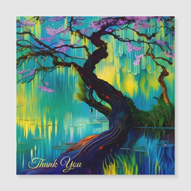 Pink Flowering Tree over Water Thank you (Front)