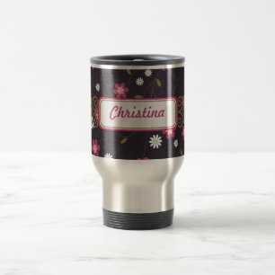 Pink Flowers 15 oz. Stainless steel Travel Mug Cup