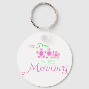 Pink Flowers 1st Time Mummy tshirts and Gifts Key Ring