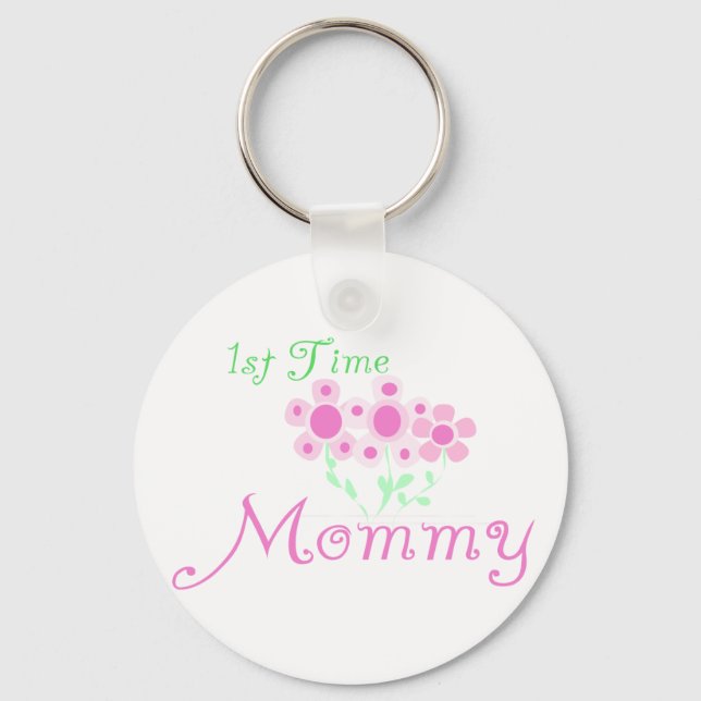 Pink Flowers 1st Time Mummy tshirts and Gifts Key Ring (Front)