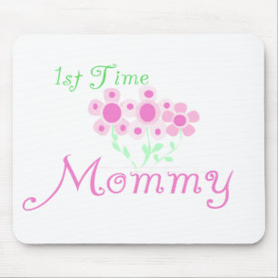Pink Flowers 1st Time Mummy tshirts and Gifts Mouse Mat
