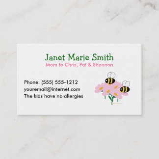 Pink Flowers & 2 Bees v2 Calling Card