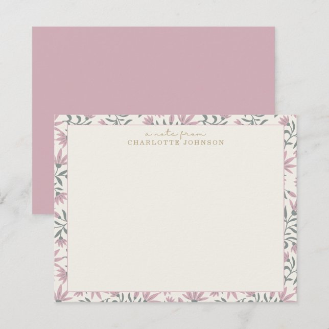 Pink flowers  | a note from, flat note card (Front/Back)