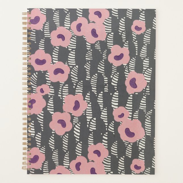 Pink Flowers Abstract Blooms Mid-century Art Deco Planner (Front)