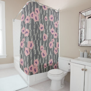 Pink Flowers Abstract Blooms Mid-century Art Deco Shower Curtain
