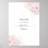 Pink Flowers and Baby's Breath Baptism Welcome