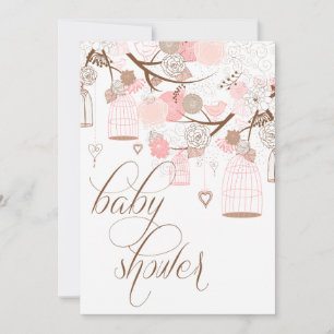 Pink Flowers and Birdcages Baby Shower Invitations