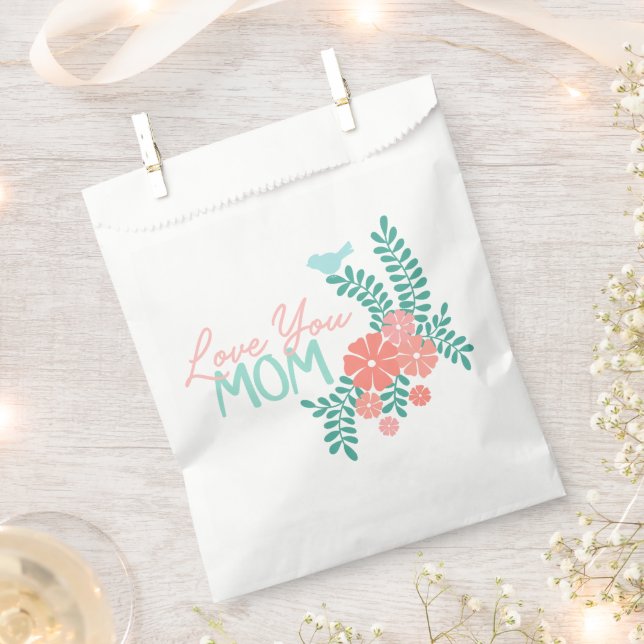 Pink flowers and blue birds love you mom text favour bags (Clipped)