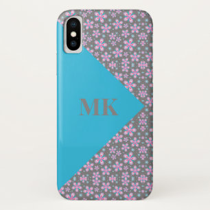 Pink Flowers and Blue Colour Block iPhone X Case