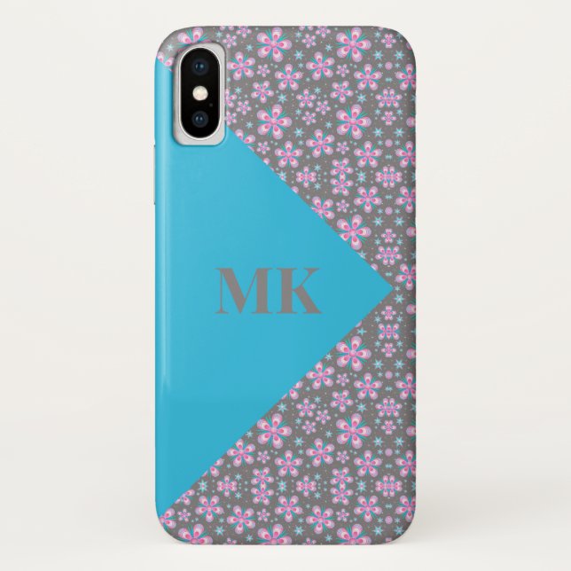Pink Flowers and Blue Colour Block Case-Mate iPhone Case (Back)