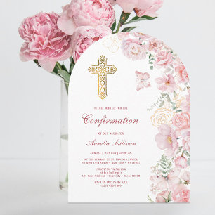 Pink Flowers and Butterflies Arch Confirmation Invitation