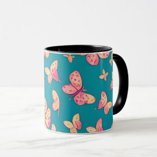 Pink Flowers and Butterflies Pattern Background Mug