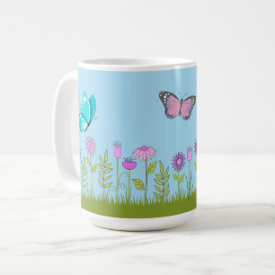Pink Flowers and Butterfly All-Over Print  Coffee Mug