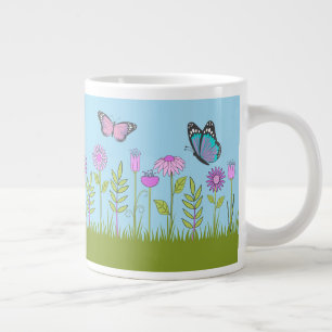 Pink Flowers and Butterfly All-Over Print  Large Coffee Mug