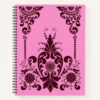 pink flowers and curlicue print notebook
