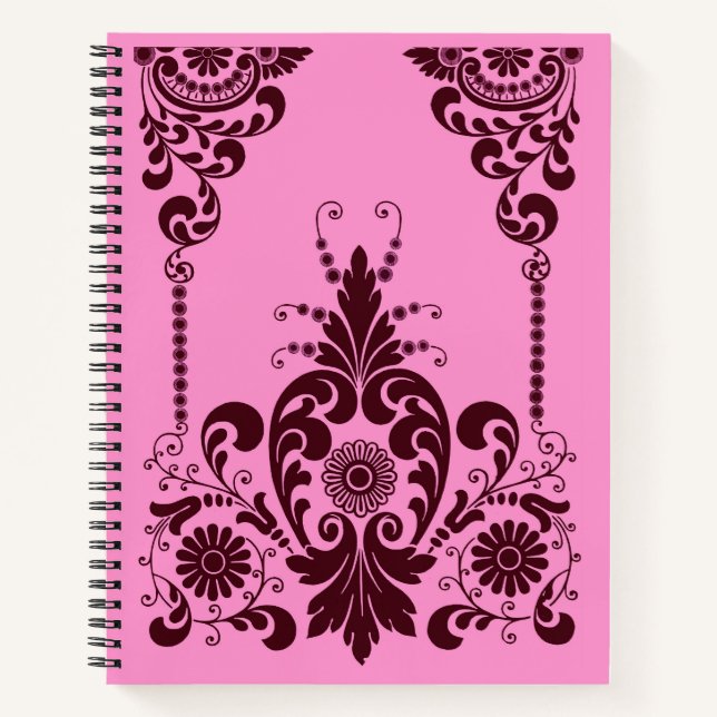 pink flowers and curlicue print notebook (Front)