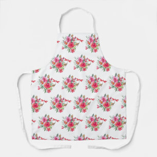 Pink flowers and dragonflies pattern apron