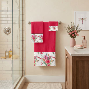 Pink flowers and dragonflies pattern  bath towel s
