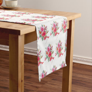 Pink flowers and dragonflies pattern short table runner