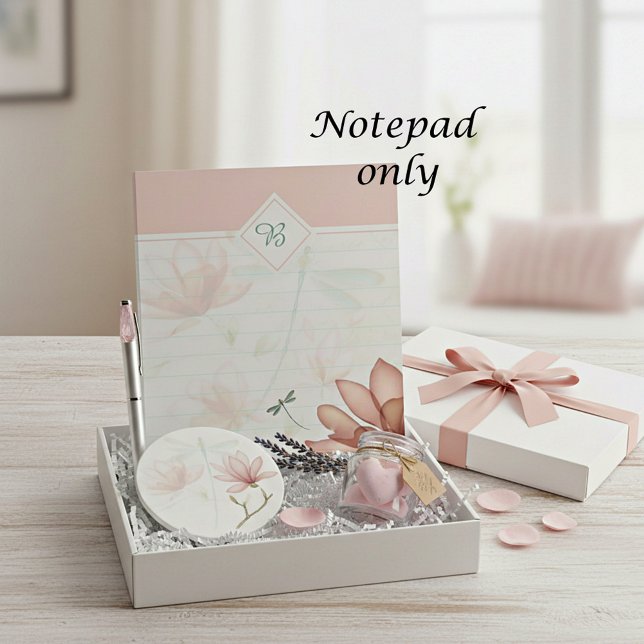 Pink flowers and dragonfly monogram notepad (Creator Uploaded)