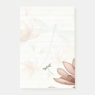 Pink flowers and dragonfly post-it notes
