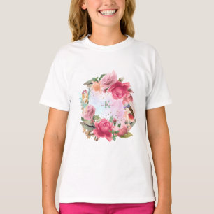 Pink Flowers And Fairies Girl  T-Shirt