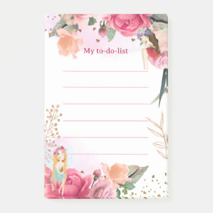 Pink Flowers And Fairies To-Do List Post-it Notes