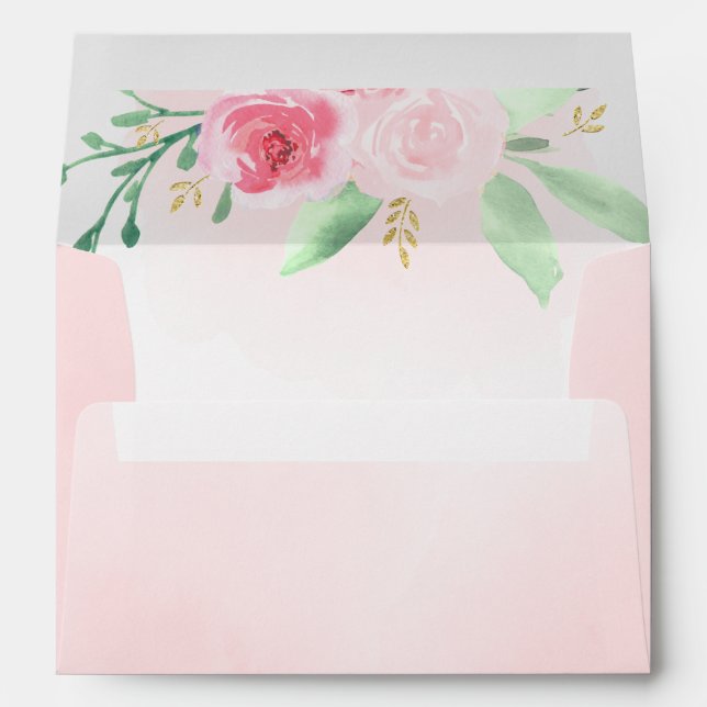 pink flowers and faux gold foil details envelope (Back (Bottom))